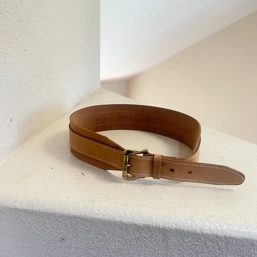Guess tan leather wide‎ waist snatcher Belt Y2K boho women small retro western